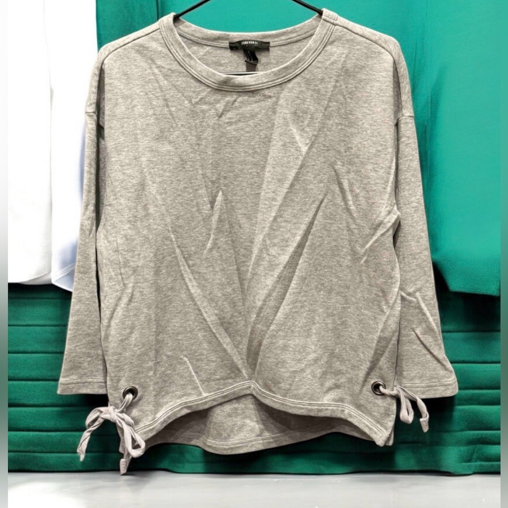 Forever 21 Gray Long Sleeve Top with Tie Details MEDIUM